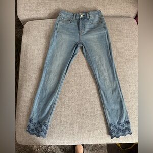 Jen 7 Embroidered Hem Skinny Jeans - Blue